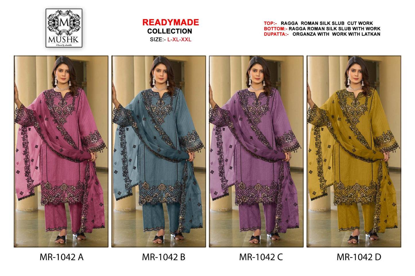 Mr 1042 Mushk Roman Silk Pakistani Readymade Suits Exporter