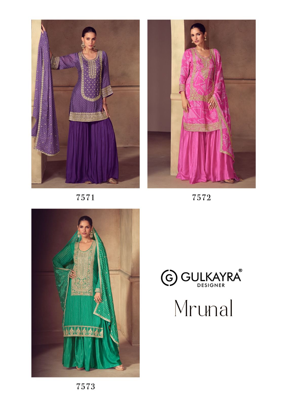 Mrunal Gulkayra Designer Chinon Readymade Sharara Suits Wholesaler
