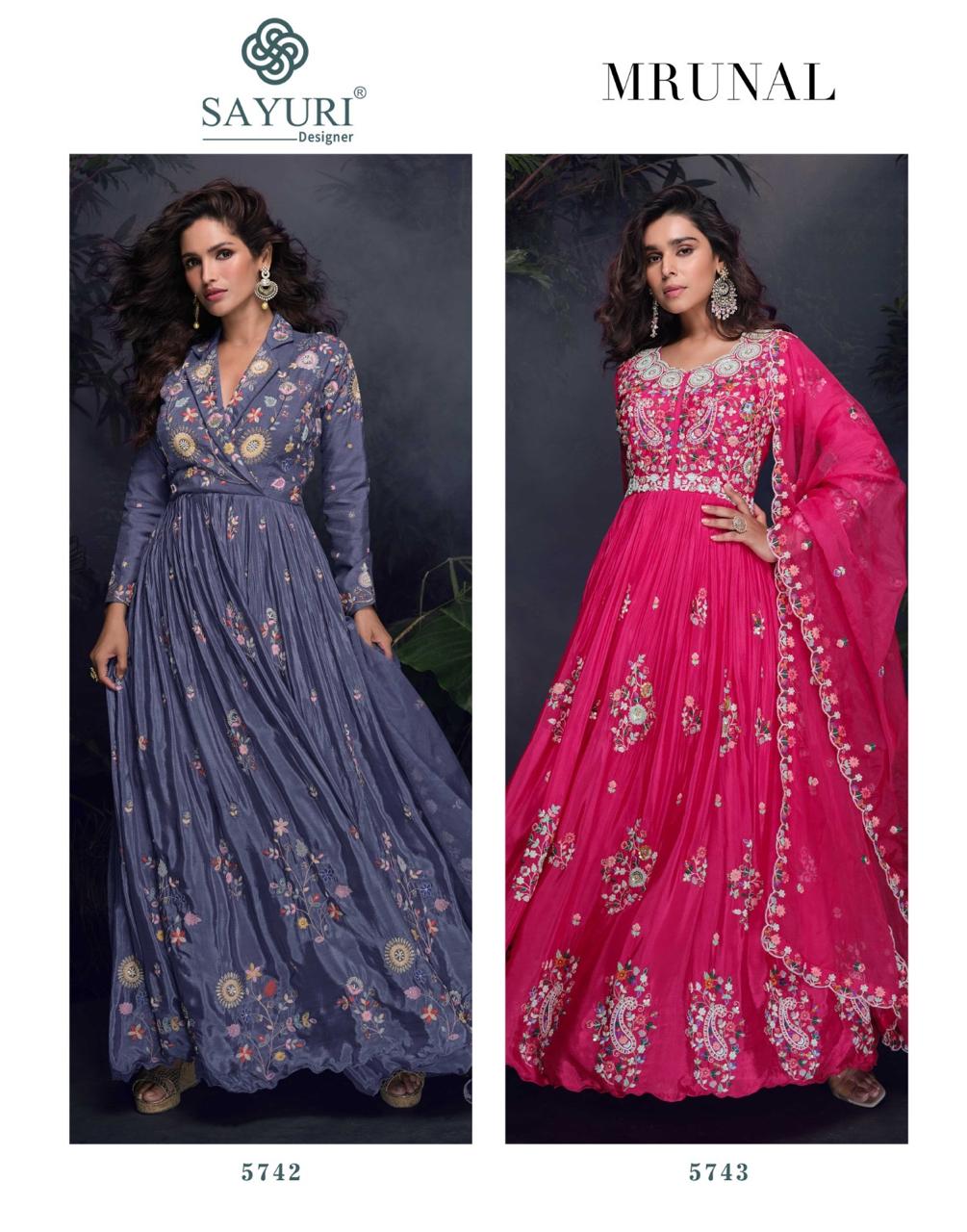 Mrunal Sayuri Chinon Silk Gown Dupatta Set Exporter
