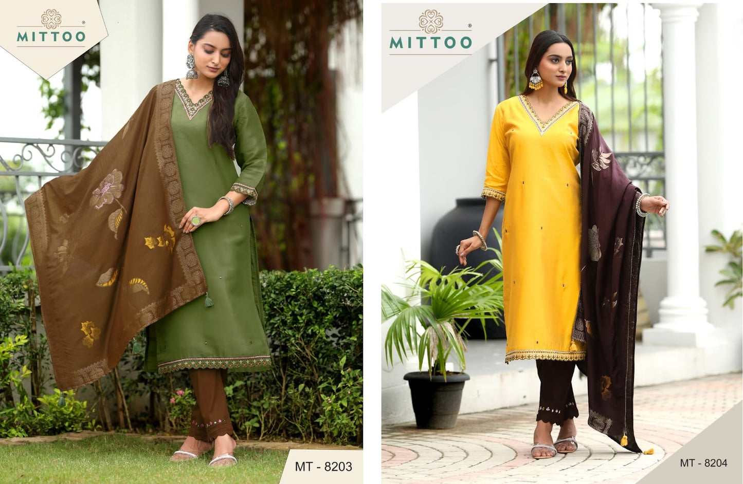 Mt 8203-8204 Mittoo Simmer Readymade Pant Style Suits Exporter Ahmedabad