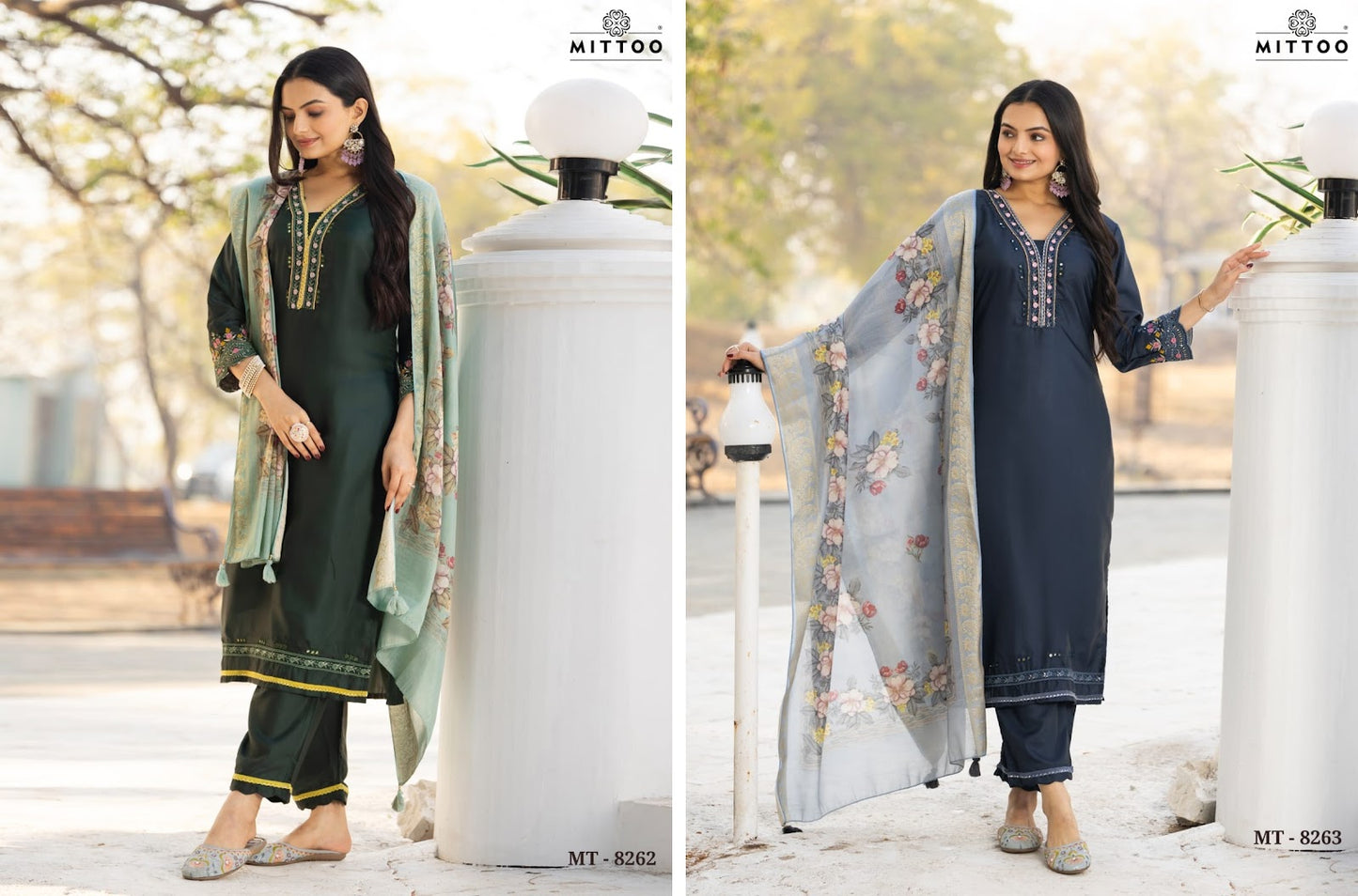 Mt 8262-8263 Mittoo Viscose Silk Readymade Pant Style Suits Exporter