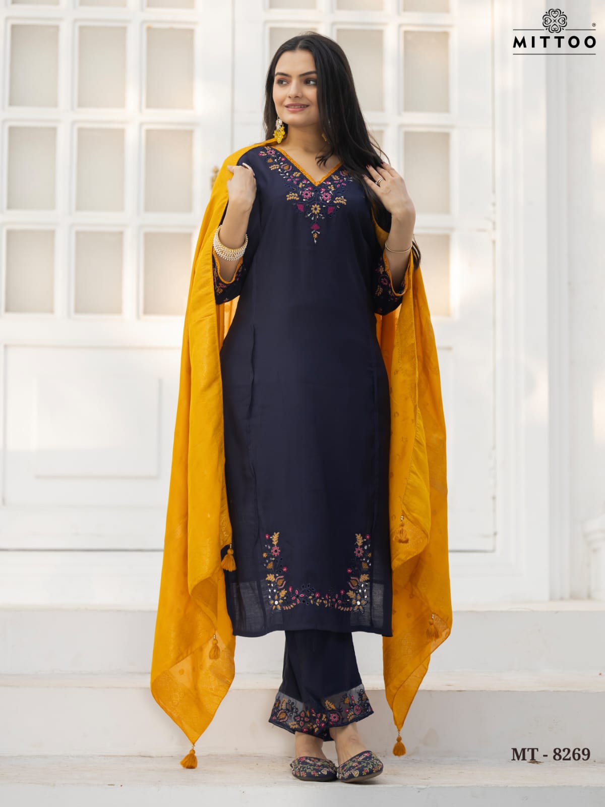 Mt 8269 Mittoo Viscose Silk Readymade Pant Style Suits Manufacturer
