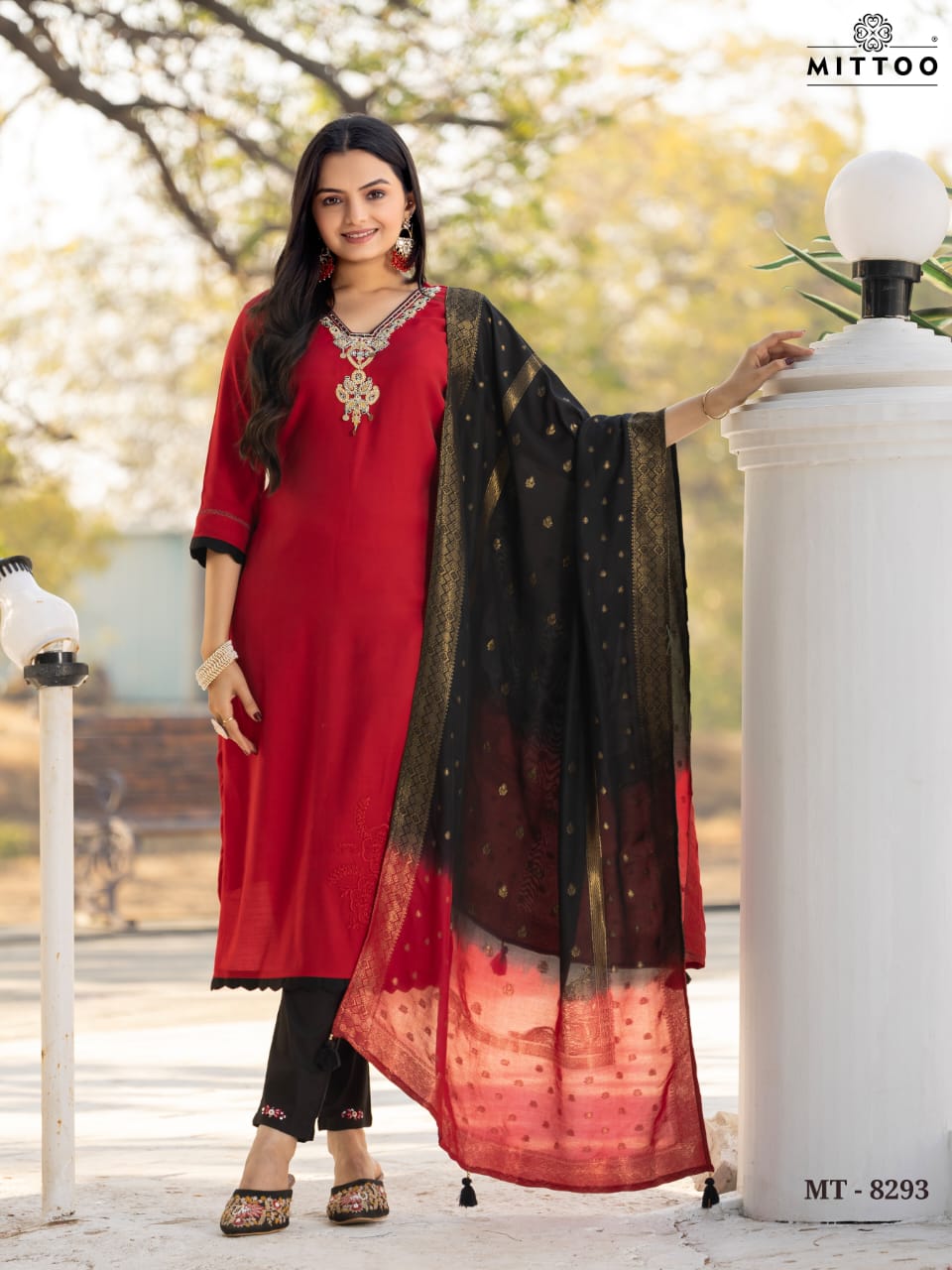 Mt 8292-8293 Mittoo Viscose Silk Readymade Pant Style Suits Exporter