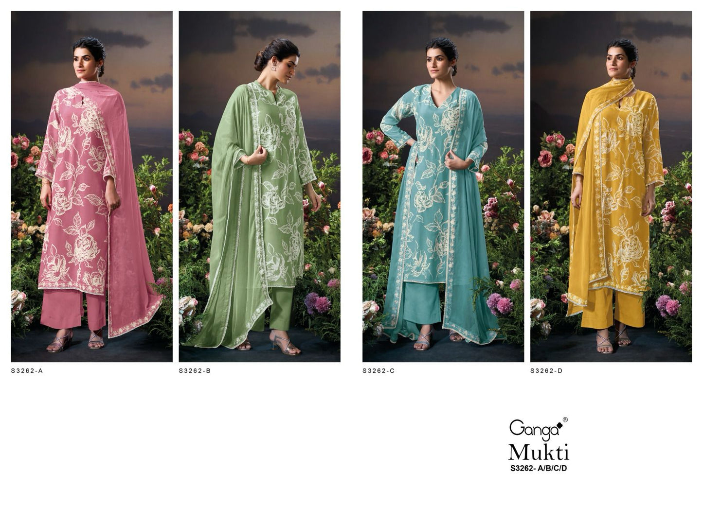 Mukti 3262 Ganga Viscose Muslin Plazzo Style Suits Manufacturer India