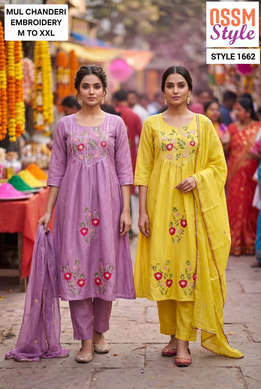 Mul Chanderi 1009 Ossm Readymade Anarkali Suits Supplier Ahmedabad