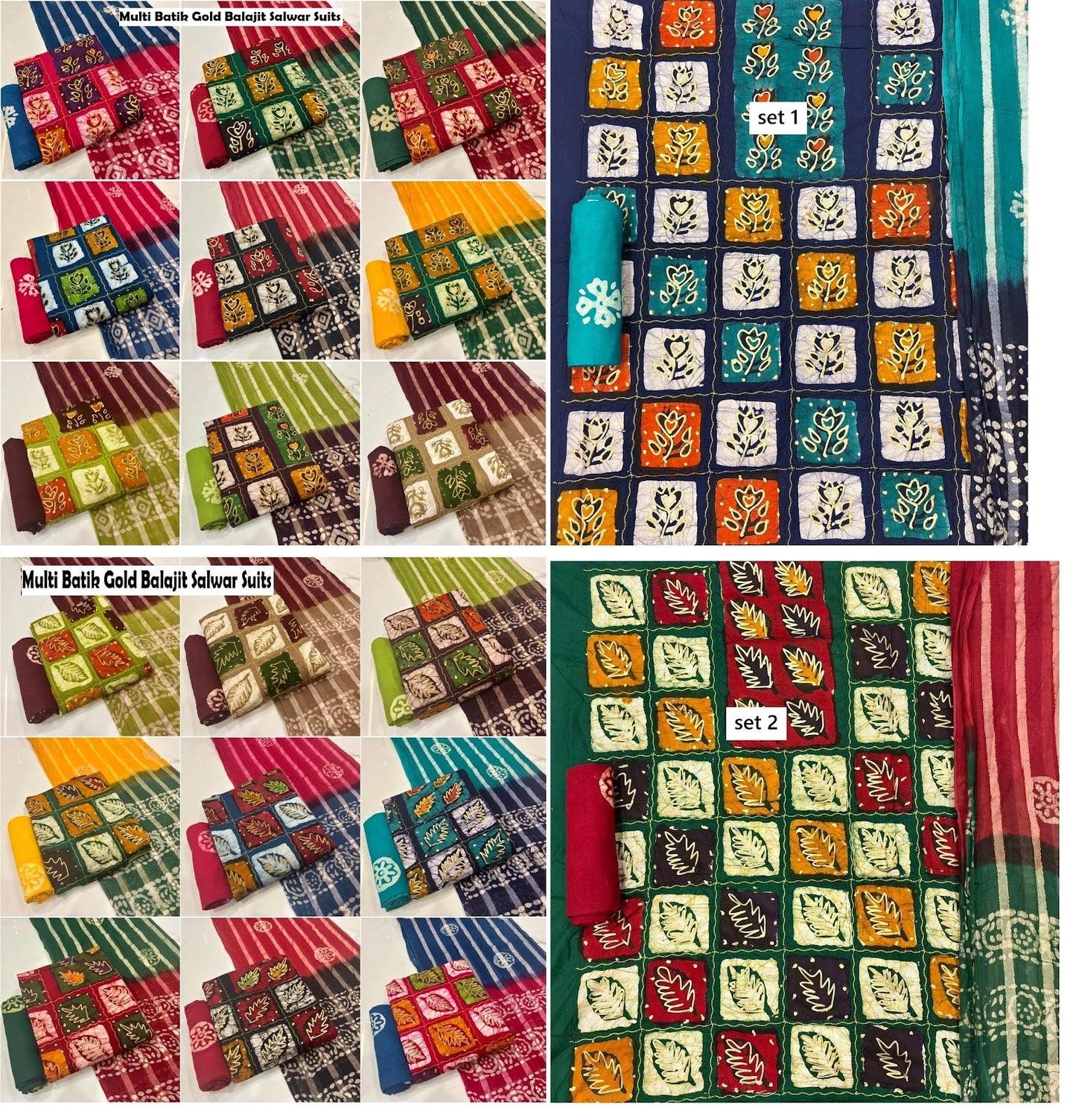 Multi Batik Gold Balajit Cotton Salwar Suits Wholesale Rate