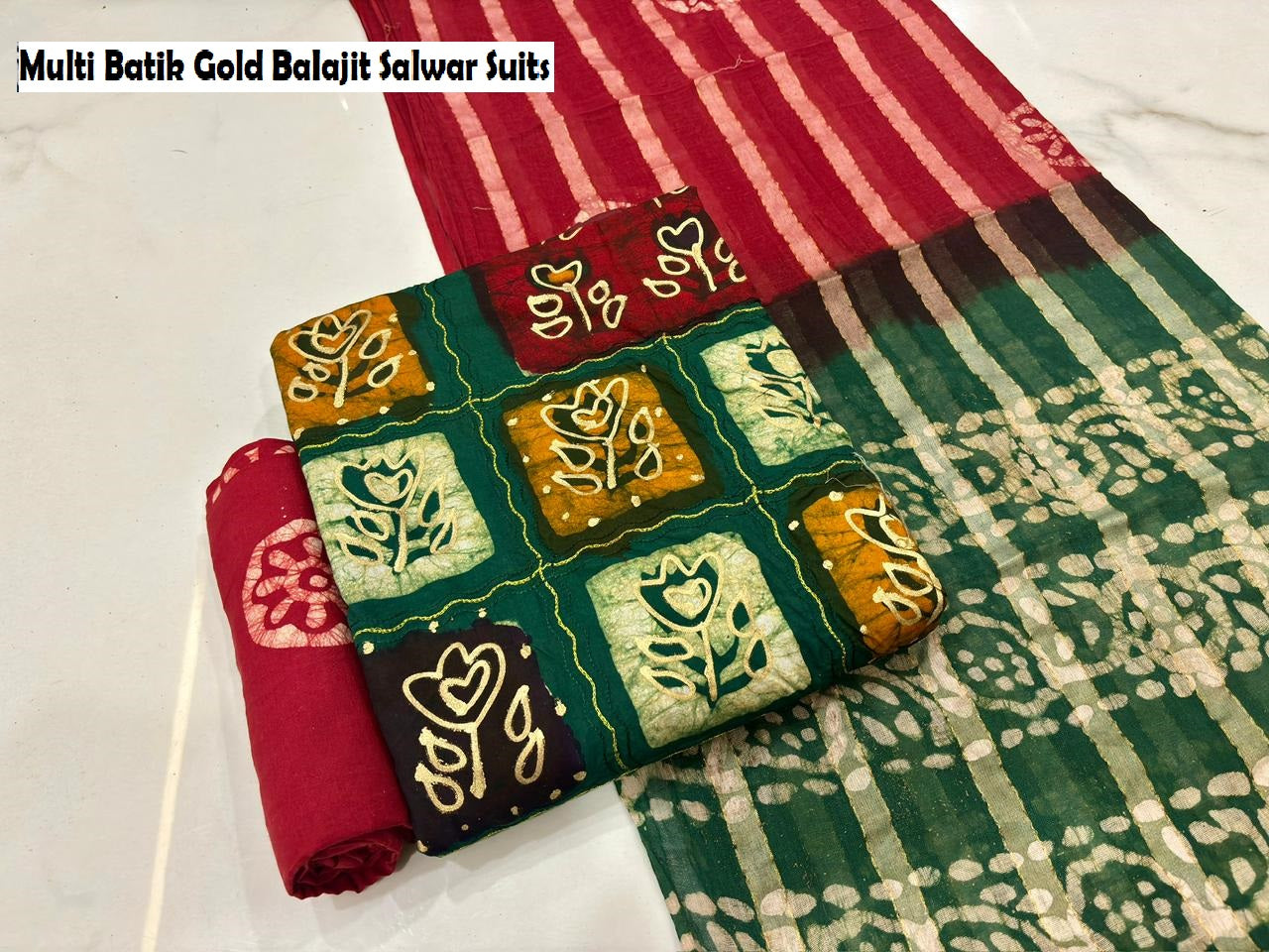Multi Batik Gold Balajit Cotton Salwar Suits Wholesale Rate