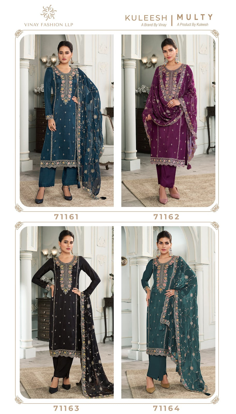 Multy Kuleesh Vinay Fashion Llp Silk Pant Style Suits Wholesale Rate