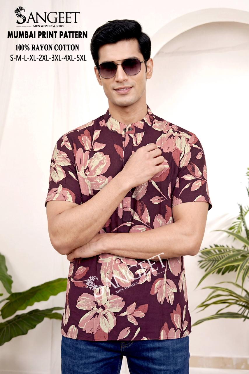 Mumbai Print Pattern Short Sangeet Rayon Cotton Mens Kurta Manufacturer India