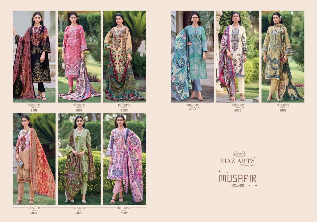 Musafir Vol 6 Riaz Art Cambric Lawn Karachi Salwar Suits Wholesale