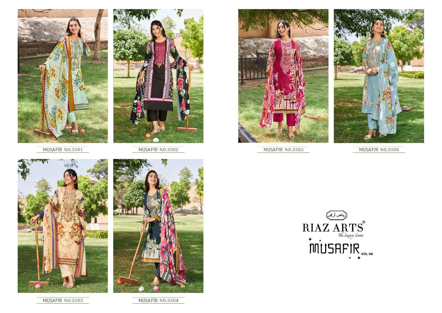 Musafir Vol 8 Riaz Art Cambric Lawn Karachi Salwar Suits Wholesaler India