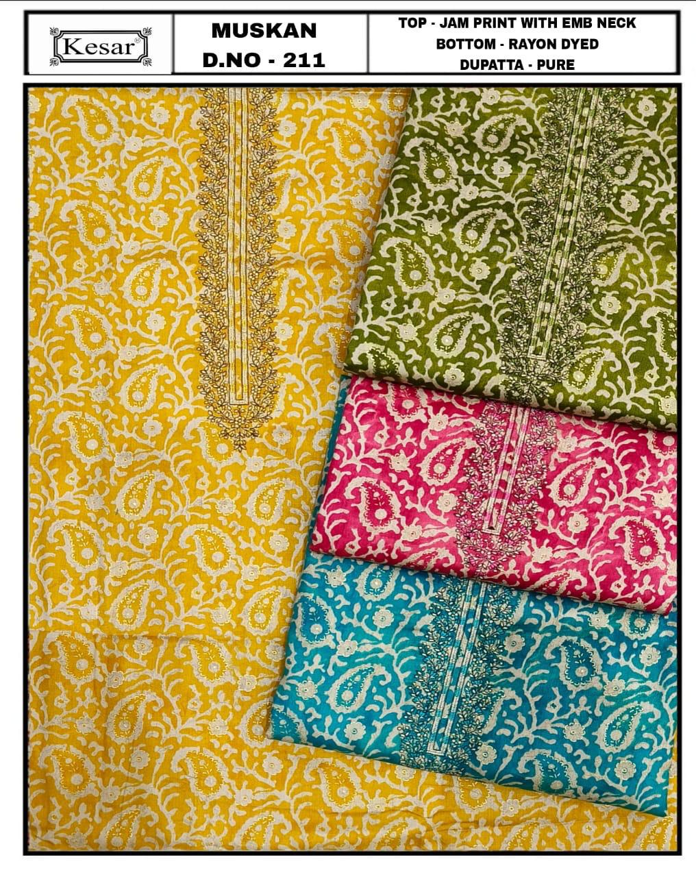 Muskan 210-213 Kesar Salwar Suits Wholesale Price