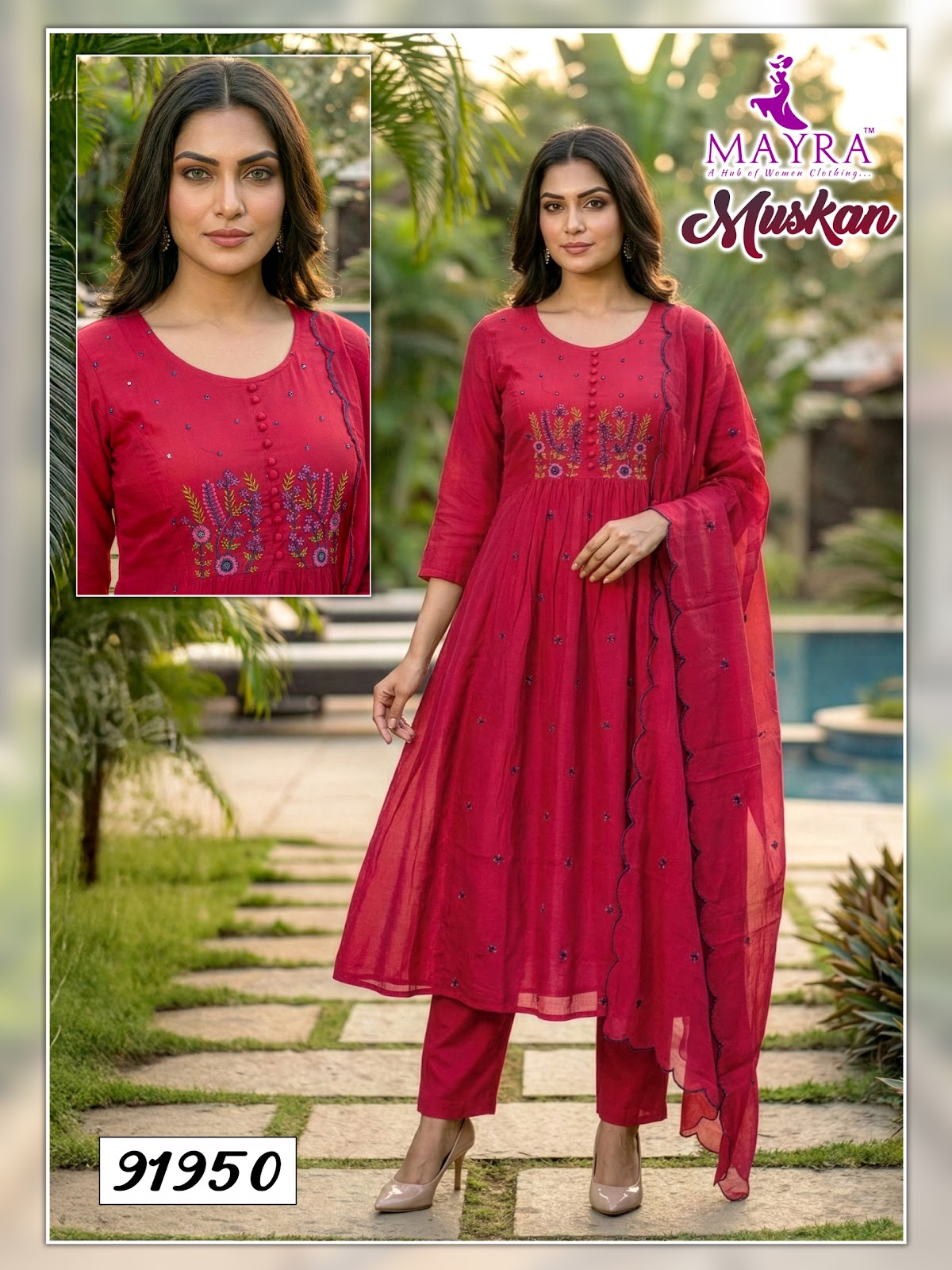 Muskan Mayra Chanderi Readymade Anarkali Suits Manufacturer Gujarat