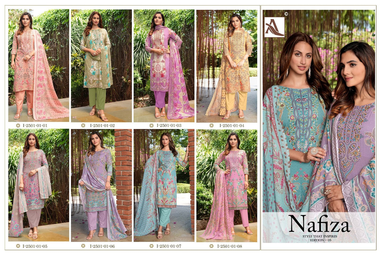 Nafiza Edition 5 Alok Cambric Cotton Karachi Salwar Suits Manufacturer Ahmedabad