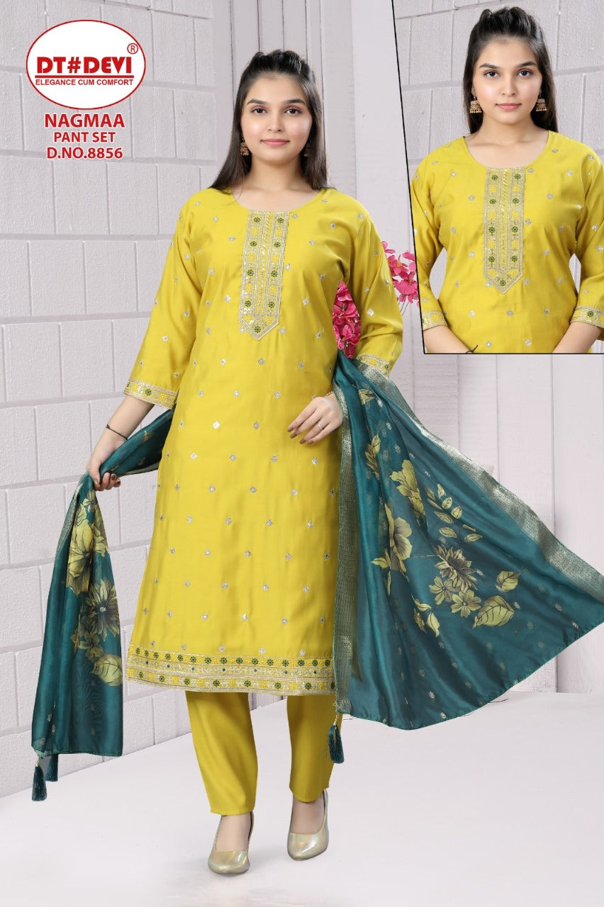 Nagmaa 8856 Dt Devi Roman Silk Girls Readymade Pant Suits Wholesale Price