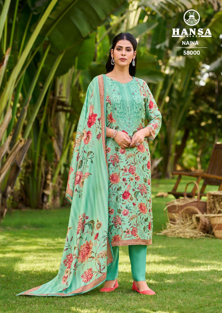Naina 58000 Hansa Prints Muslin Silk Salwar Suits Wholesale Price