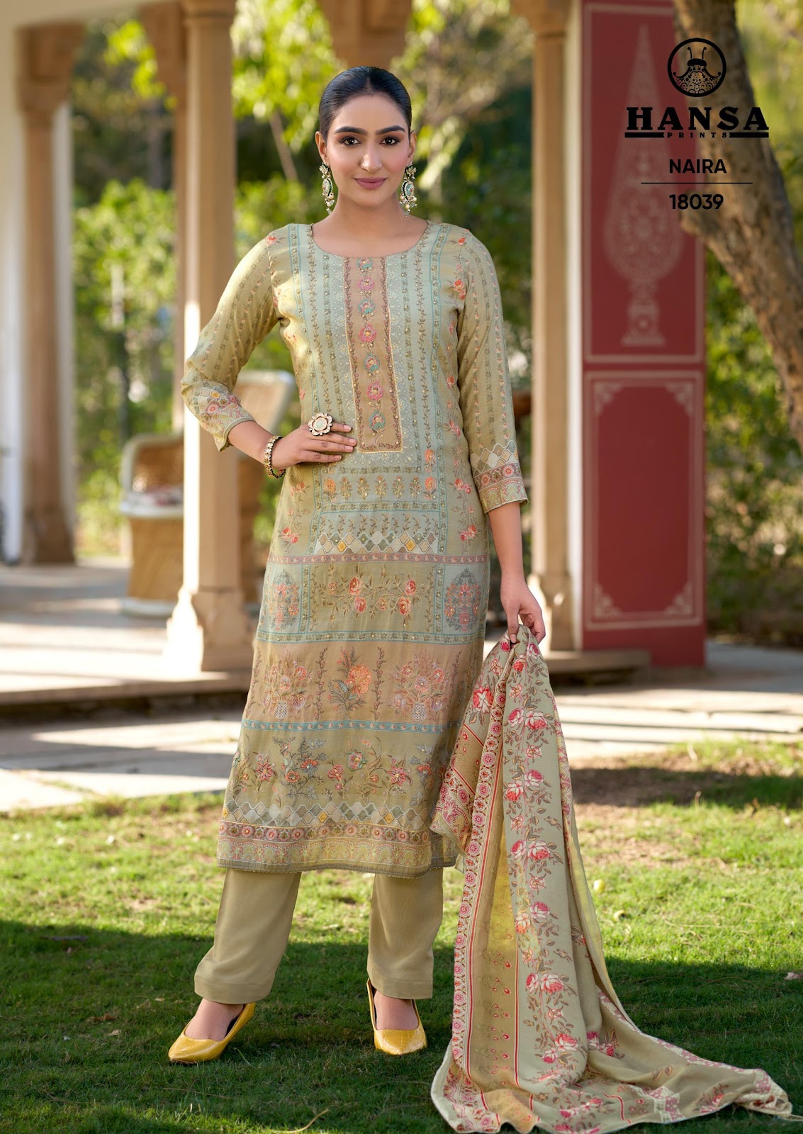 Naira 18039 Hansa Prints Muslin Silk Pant Style Suits Wholesaler Ahmedabad