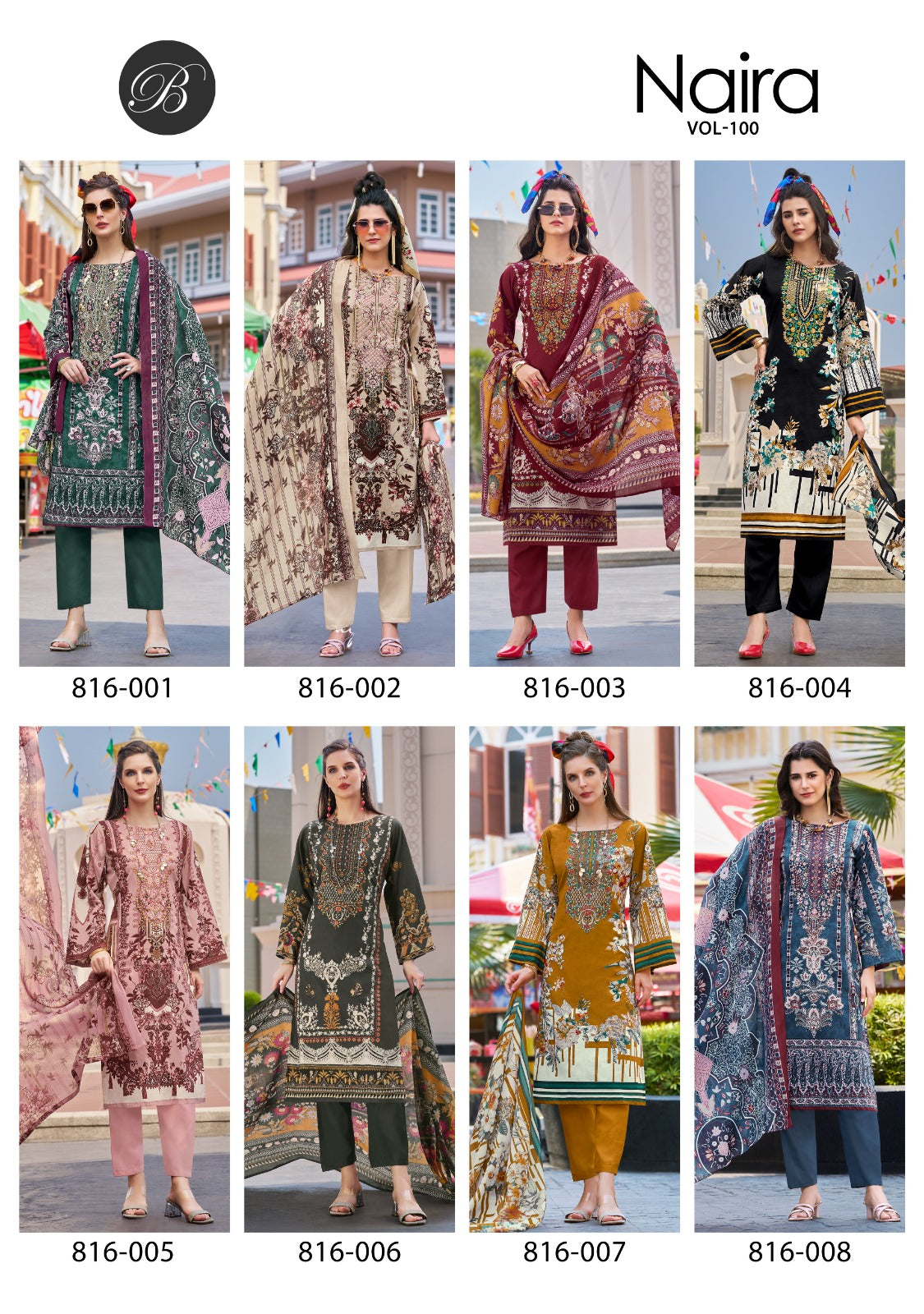 Naira Vol 100 Belliza Designer Studio Cotton Karachi Salwar Suits Supplier Ahmedabad