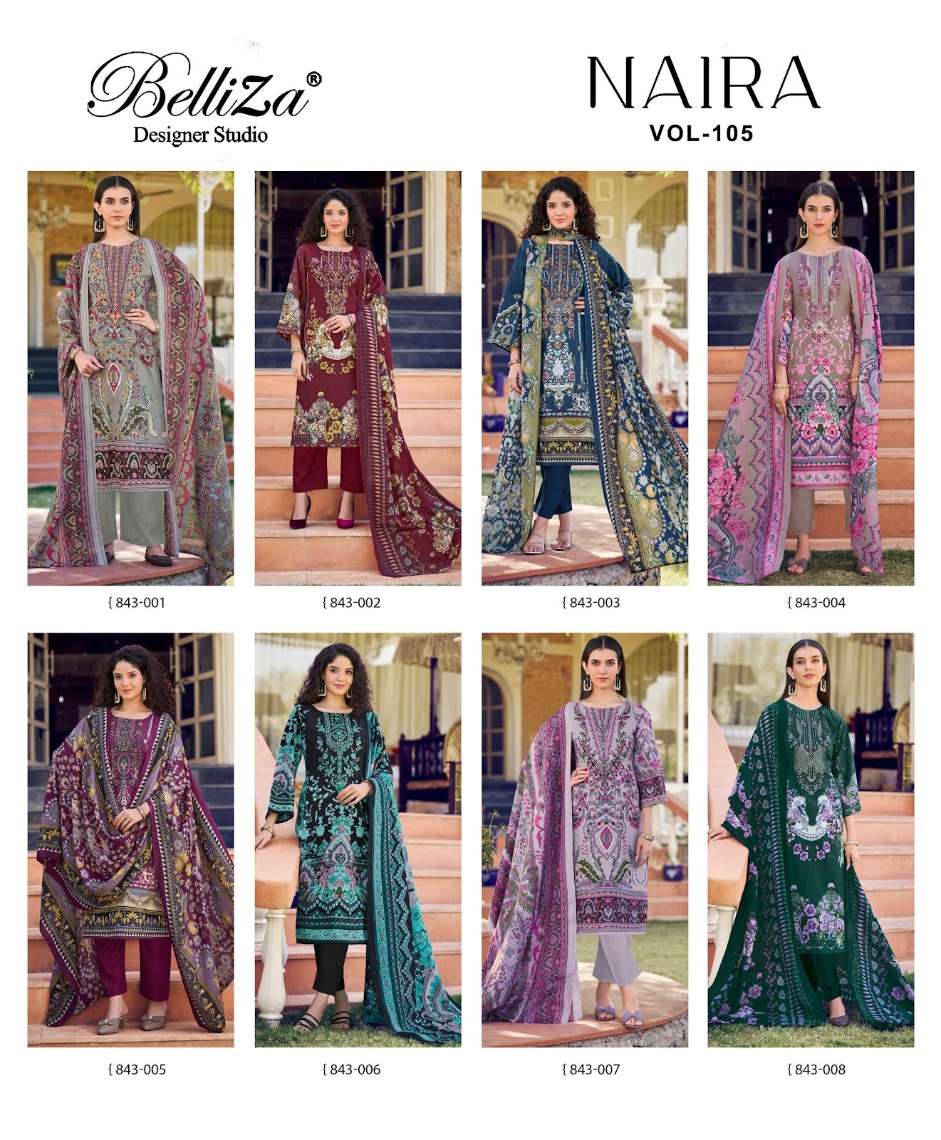 Naira Vol 105 Belliza Designer Studio Cotton Karachi Readymade Suits Exporter Gujarat