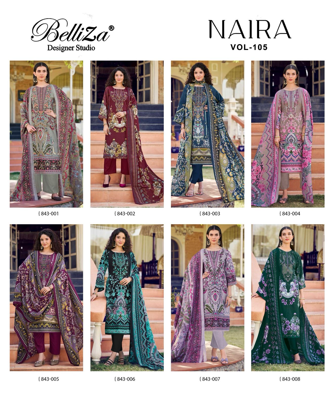 Naira Vol 105 Belliza Designer Studio Pure Cotton Karachi Salwar Suits Wholesaler India