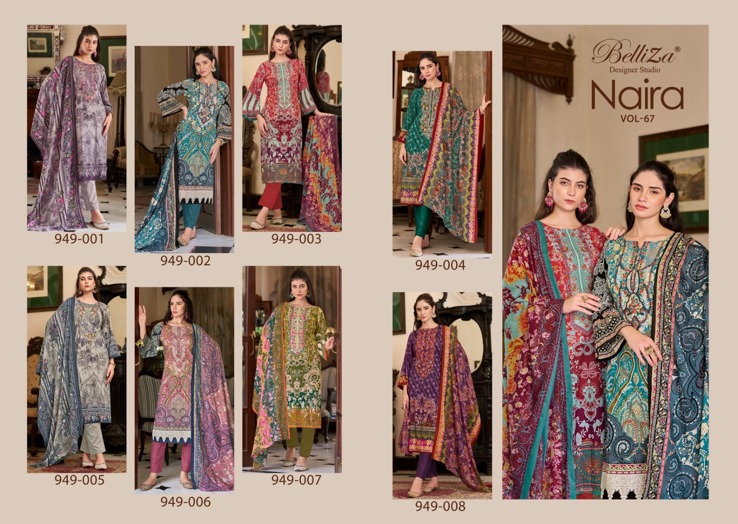 Naira Vol 67 Belliza Designer Studio Cotton Karachi Salwar Suits Wholesaler Ahmedabad