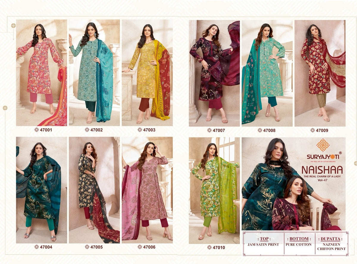 Naishaa Vol 47 Suryajyoti Jaam Satin Pant Style Suits Manufacturer Gujarat