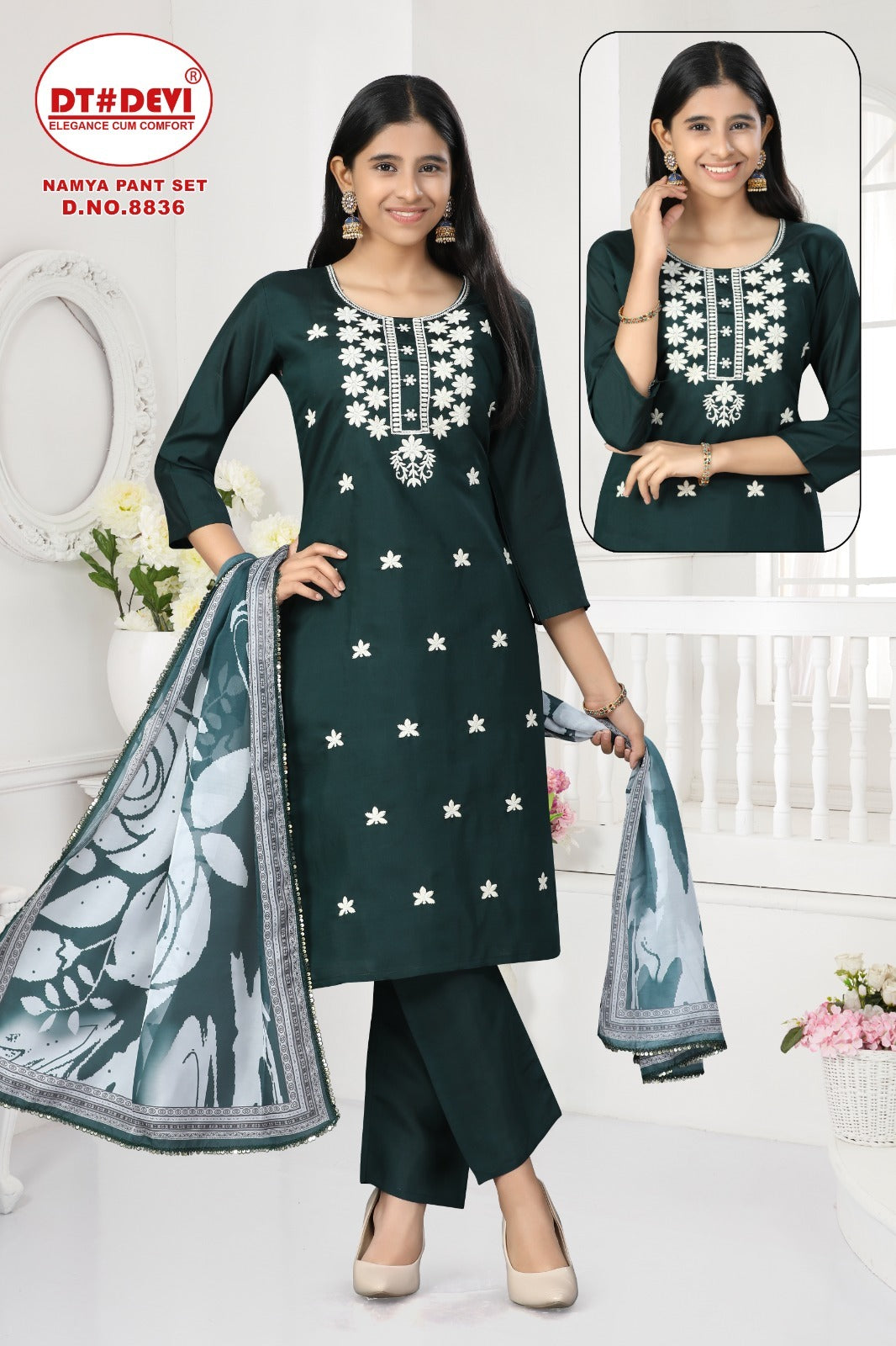 Namya 8836 Dt Devi Roman Silk Girls Readymade Pant Suits Wholesaler Gujarat
