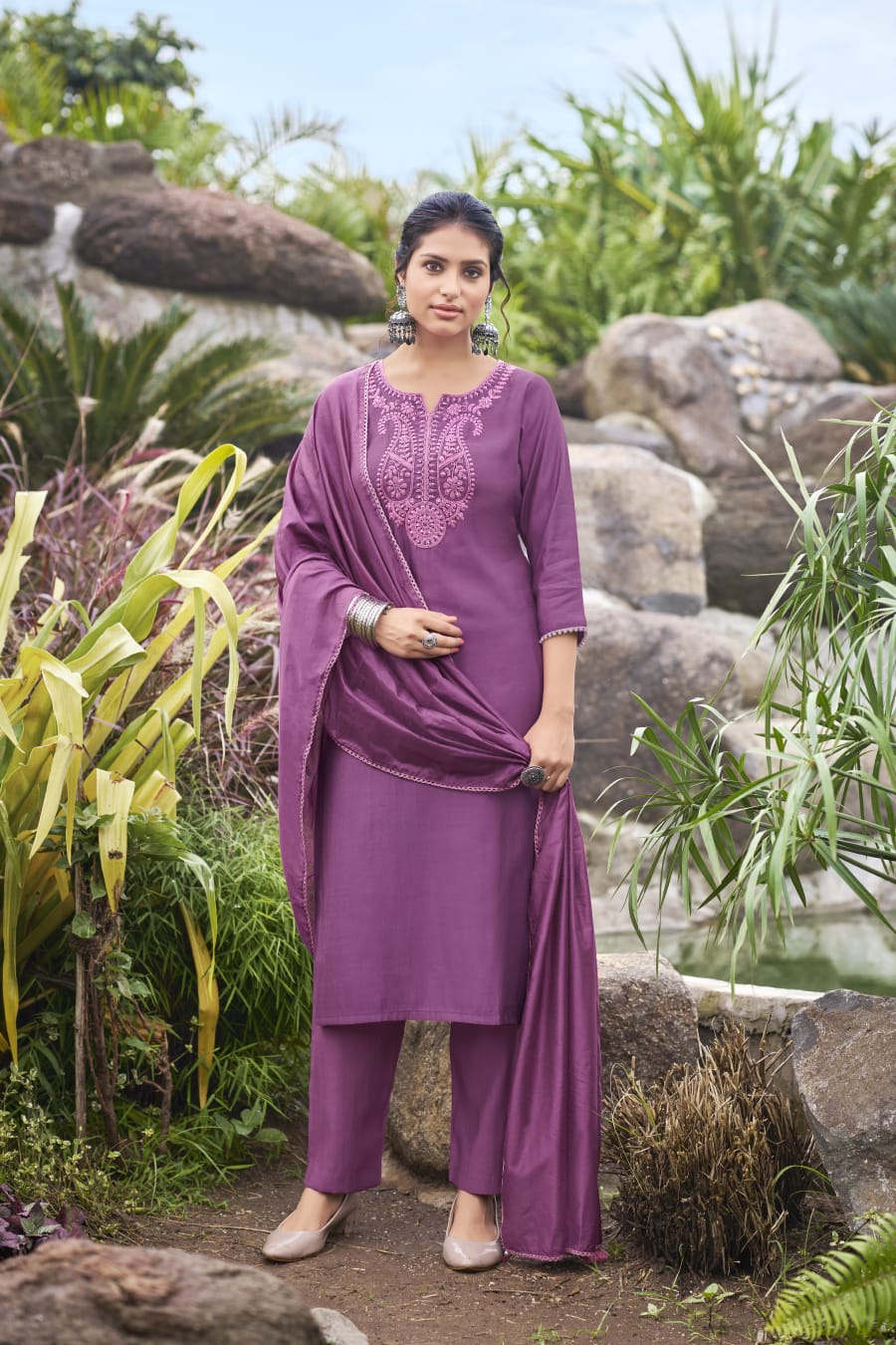 Nargis 1609 Ossm Roman Slub Readymade Pant Style Suits Wholesaler India