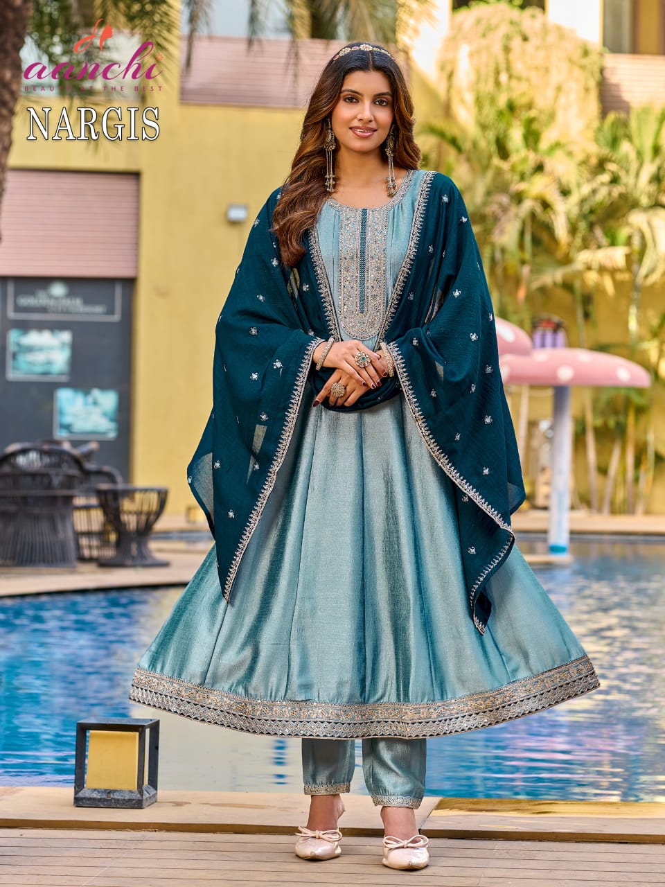 Nargis Aanchi Vichitra Silk Readymade Anarkali Suits Supplier Ahmedabad