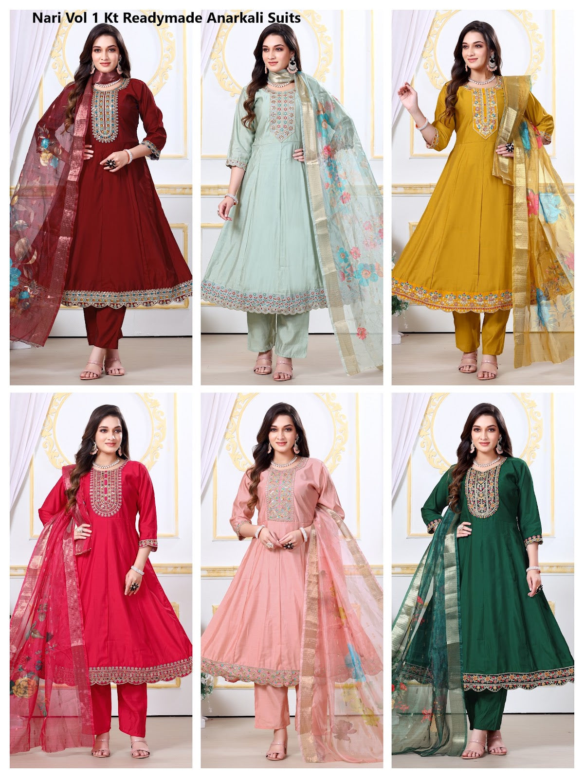 Nari Vol 1 Kt Roman Silk Readymade Anarkali Suits Wholesale