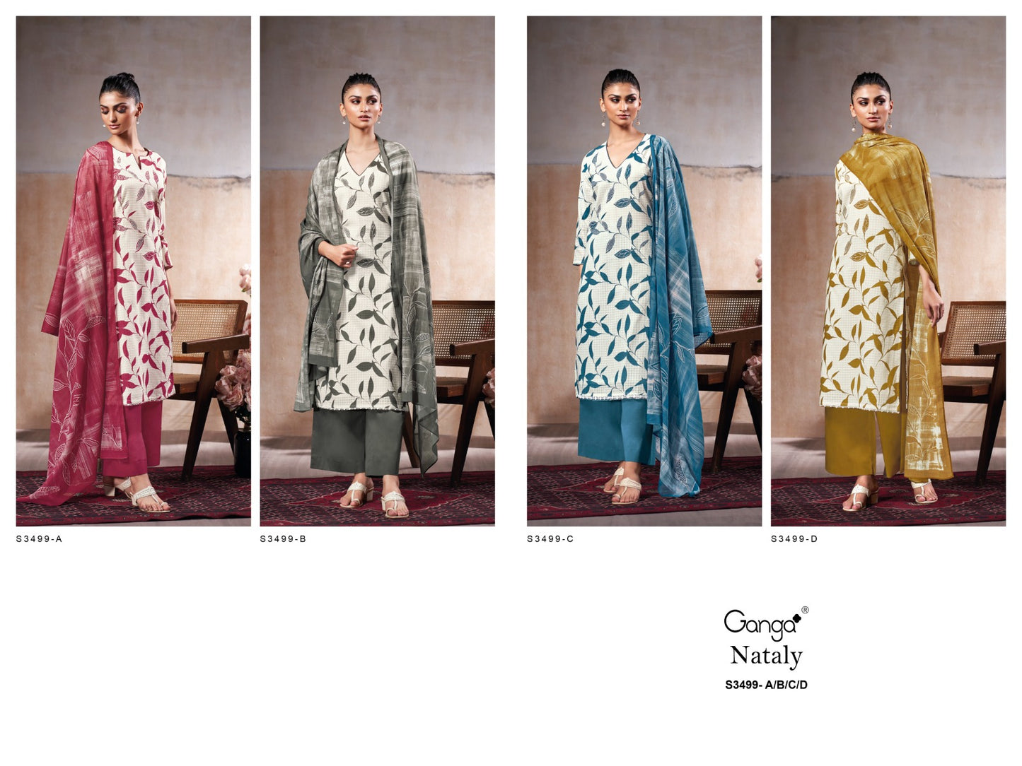 Nataly 3499 Ganga Premium Cotton Plazzo Style Suits Manufacturer Gujarat