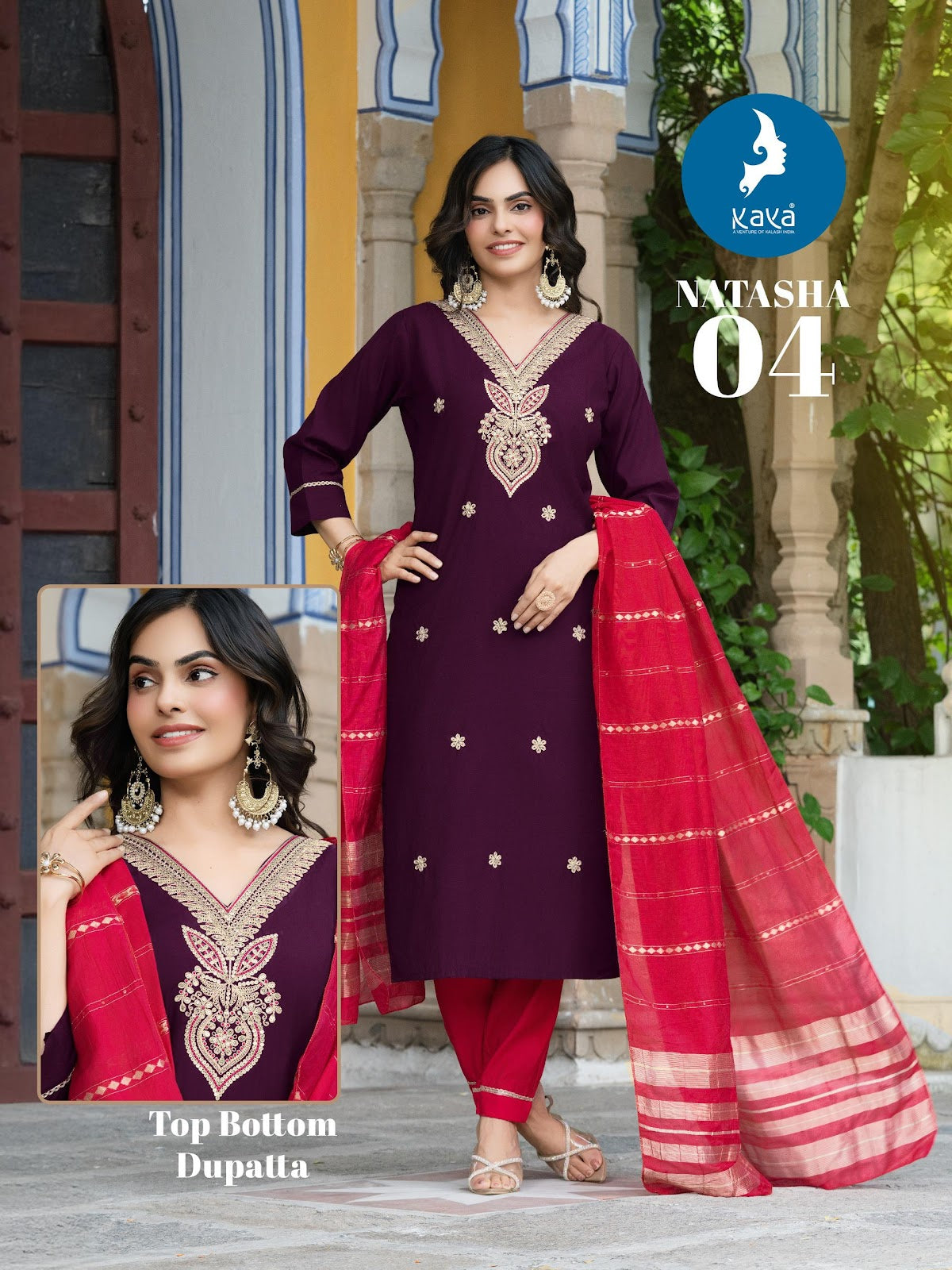 Natasha Kaya Roman Silk Readymade Pant Style Suits Wholesale Price