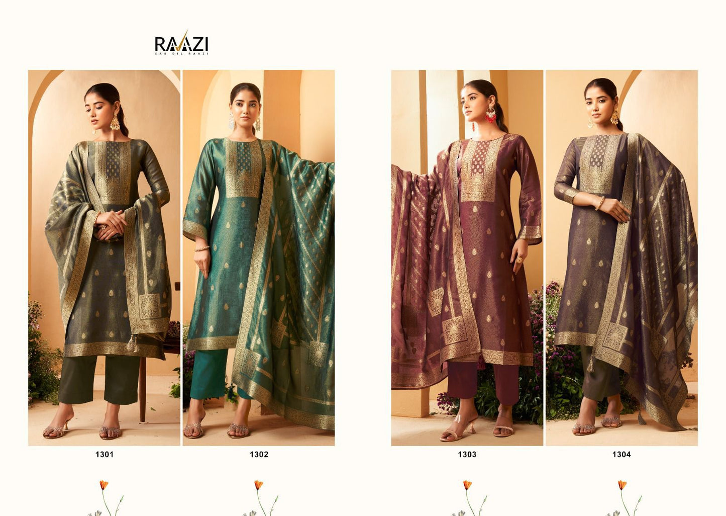 Nav Raani Raazi Simmer Organza Pant Style Suits Wholesale Price