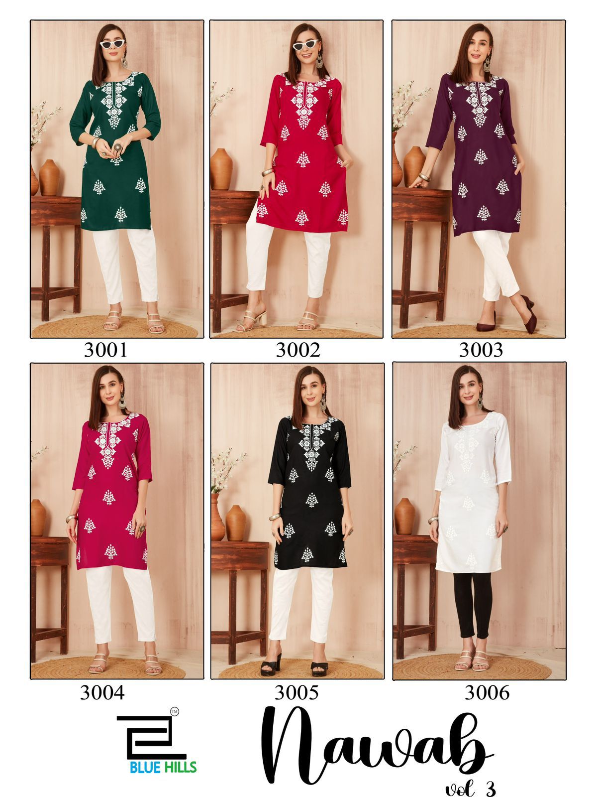 Nawab Vol 3 Blue Hills Rayon 14Kg Short Kurtis