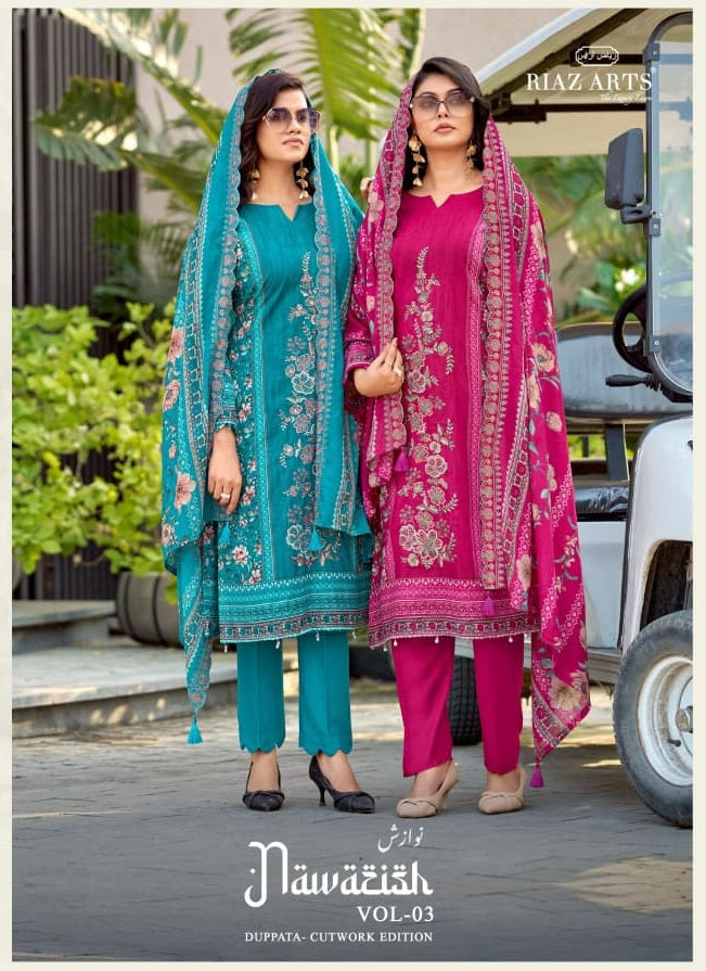 Nawazish Vol 3 Riaz Art Lawn Cotton Karachi Salwar Suits Manufacturer Gujarat