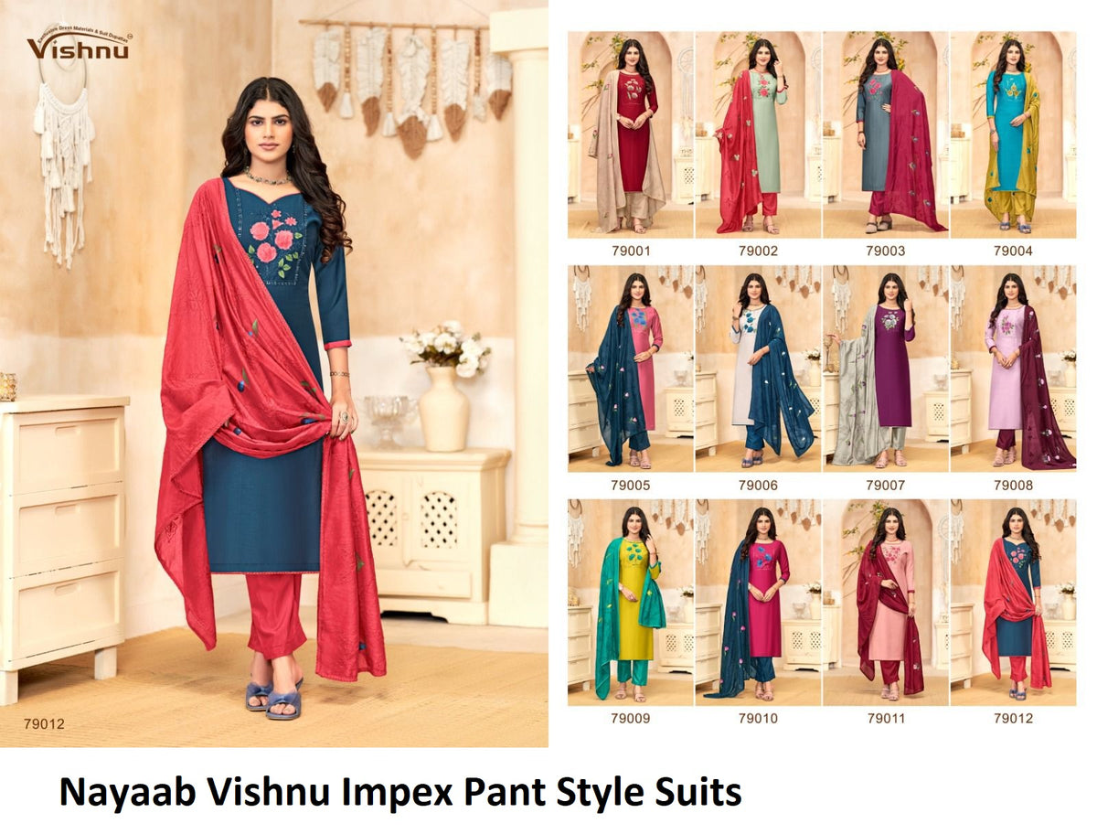 Nayaab Vishnu Impex Vetican Pant Style Suits Supplier