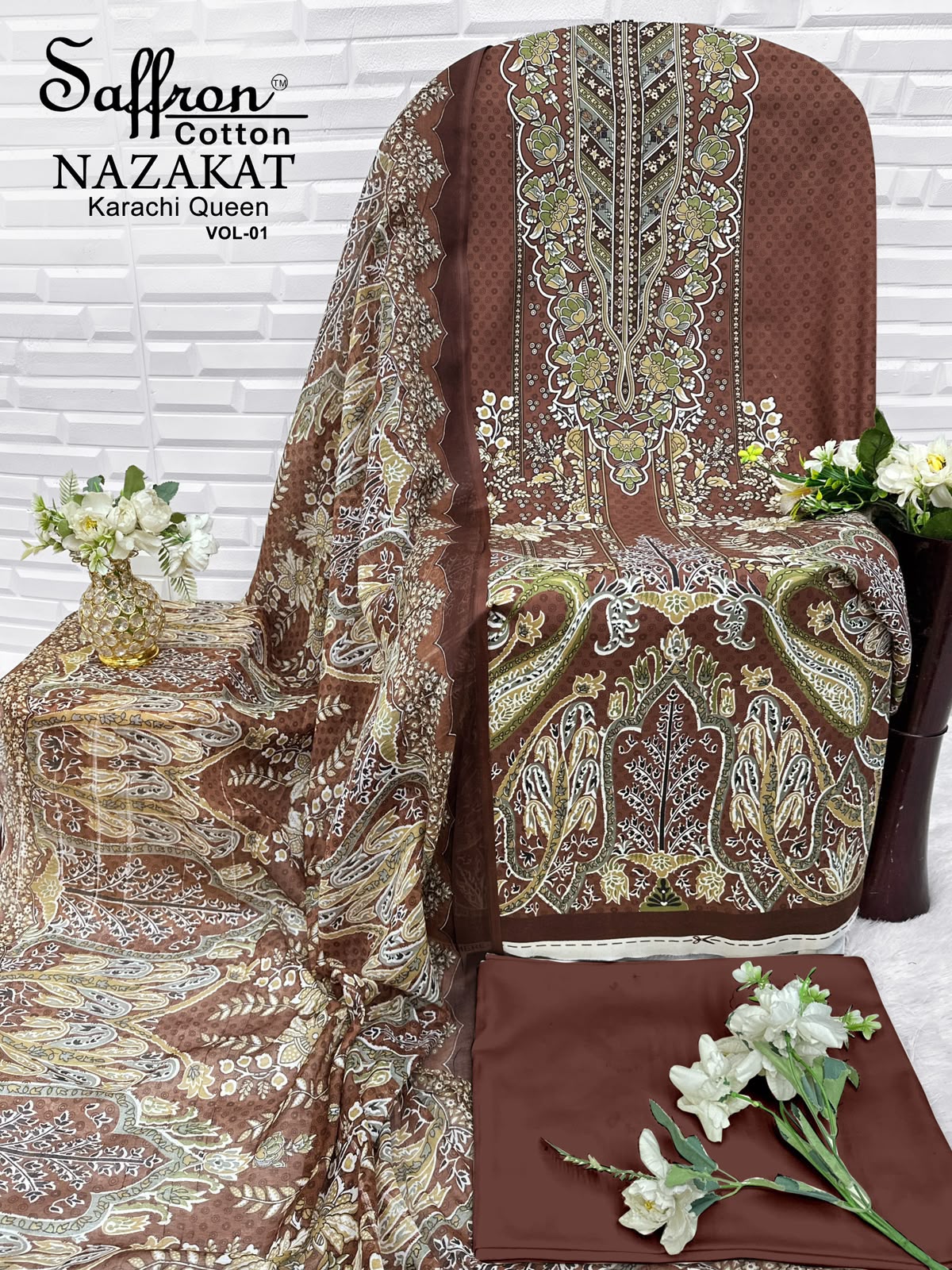 Nazakat Queen Vol 1 Saffron Cotton Mix Cotton Karachi Salwar Suits Wholesaler Ahmedabad