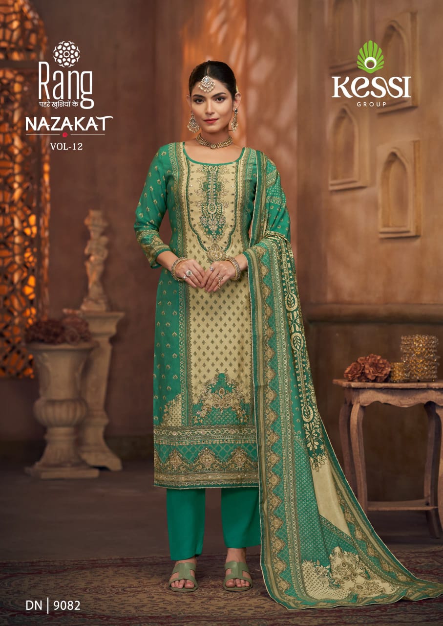 Nazakat Vol 12 Kessi Rang Muslin Pant Style Suits Wholesale Rate