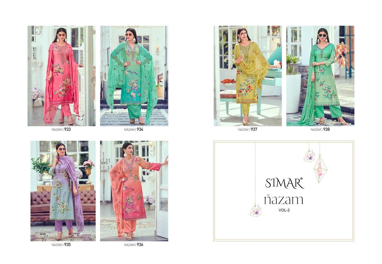 Nazam Vol 2 Simar Glossy Pure Muslin Pant Style Suits Wholesale Price