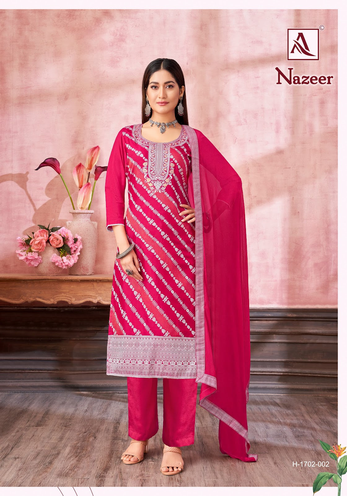 Nazeer Alok Muslin Jacquard Karachi Salwar Suits Wholesaler India