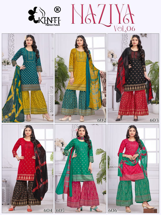 Naziya Vol 6 Kinti Heavy Rayon Readymade Sharara Suits Wholesaler Gujarat