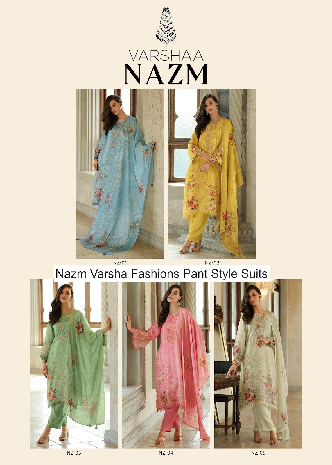 Nazm Varsha Fashions Viscose Muslin Pant Style Suits Supplier Gujarat