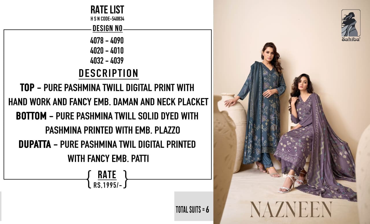 Nazneen Sahiba Twill Pashmina Suits Wholesale Rate