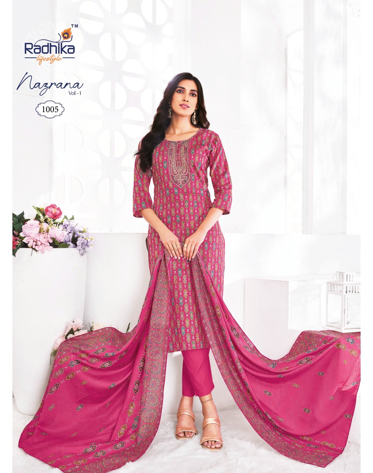 Nazrana Vol 1 Radhika Lifestyle Jam Satin Readymade Pant Style Suits Supplier