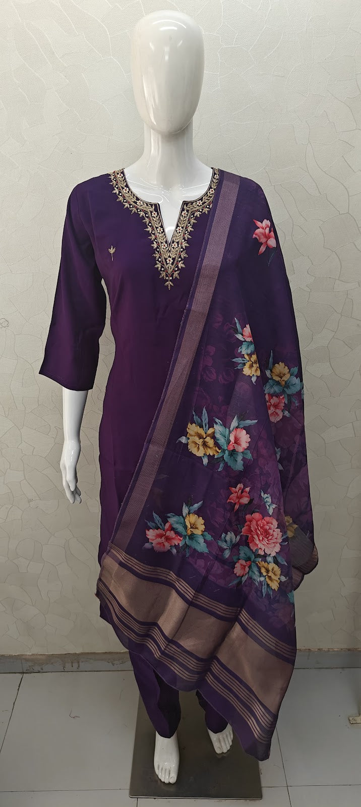 Neck Work 071124 Veeha Roman Silk Readymade Pant Style Suits Wholesale