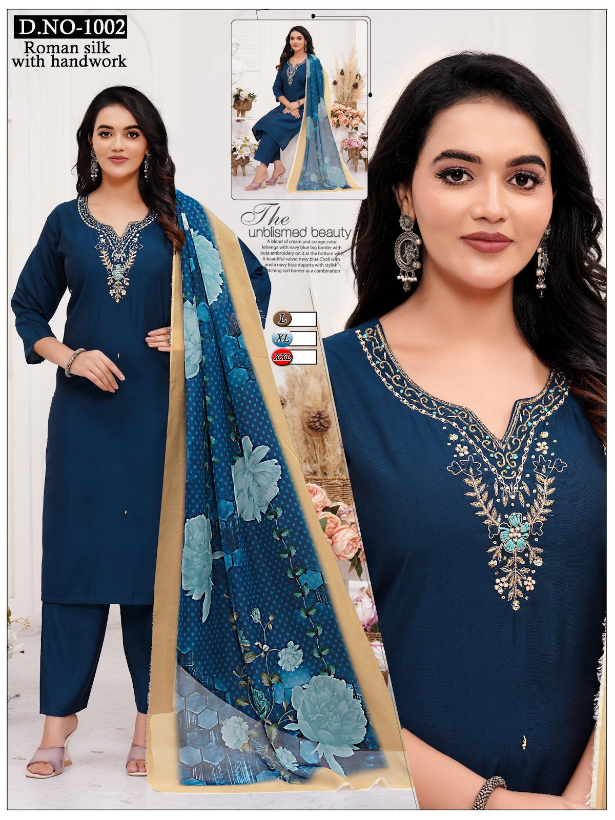Neck Work 211124 Mmc Roman Silk Readymade Pant Style Suits Wholesaler India
