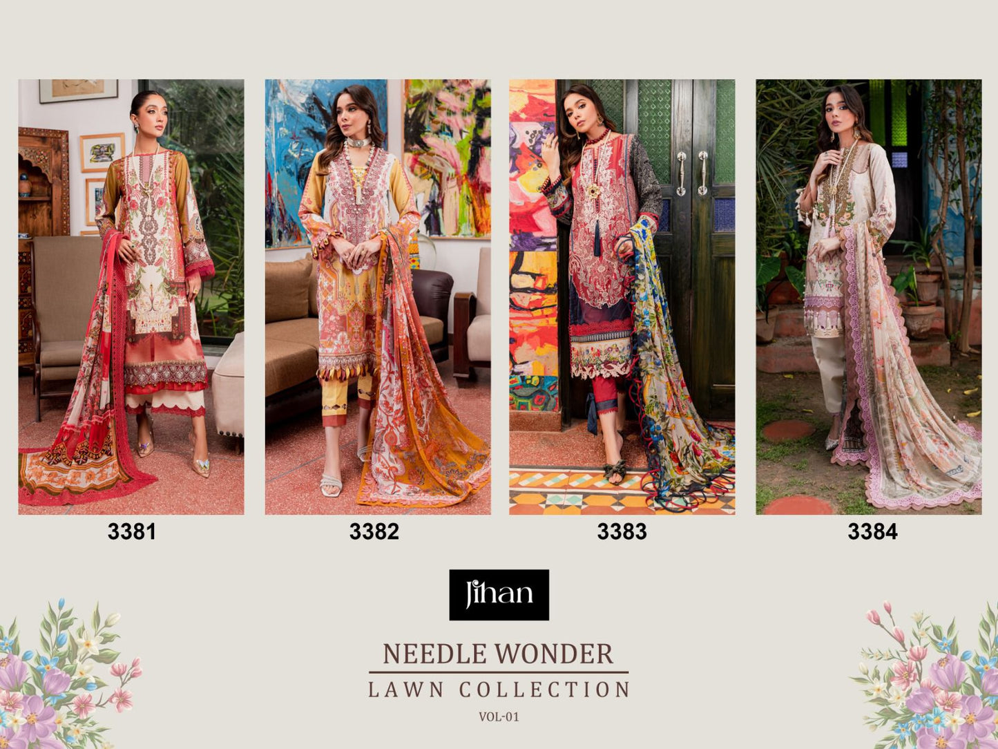 Needle Wonder Lawn Collection Vol 1 Jihan Cotton Pakistani Patch Work Suits Supplier Gujarat
