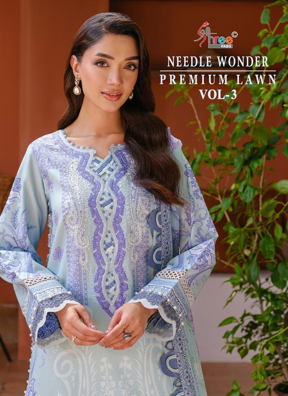 Needle Wonder Vol 3 Premium Lawn Shree Fabs Cotton Pakistani Salwar Suits Wholesaler Ahmedabad