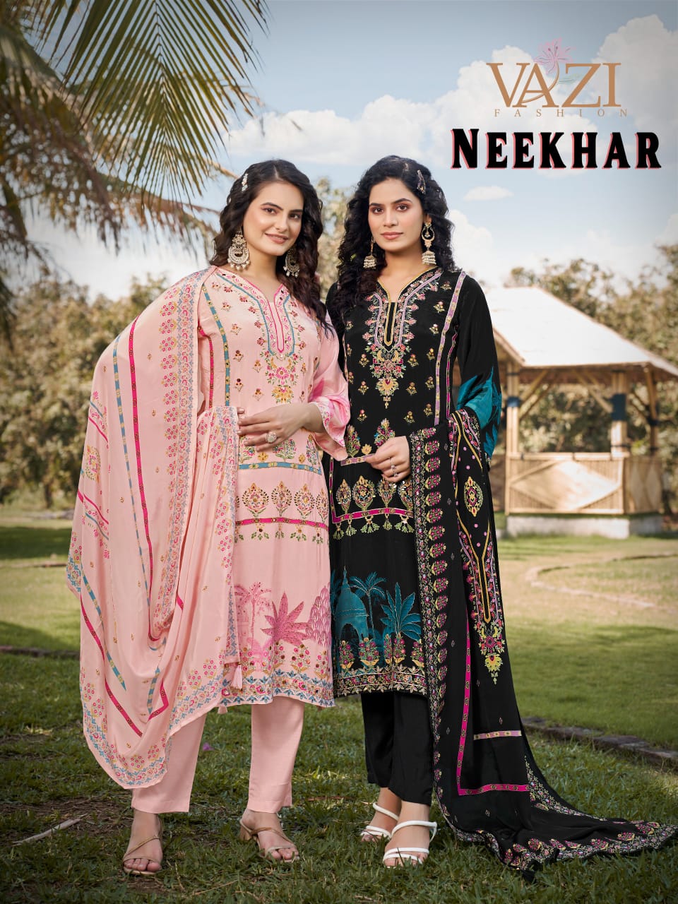 Neekhar Vazi Fashion Natural Crepe Pakistani Readymade Suits Wholesaler Ahmedabad