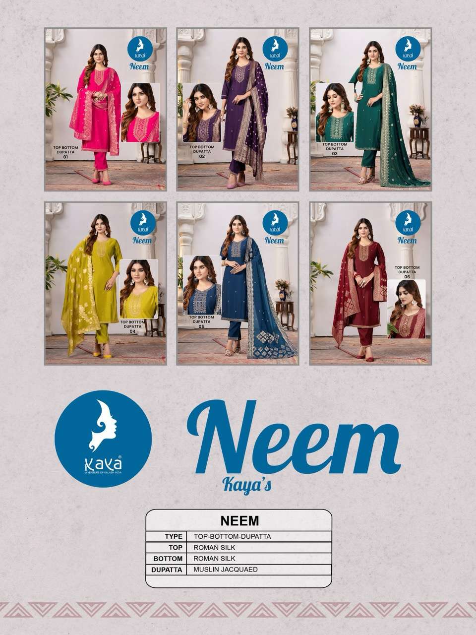 Neem Kaya Roman Silk Readymade Pant Style Suits Wholesaler India